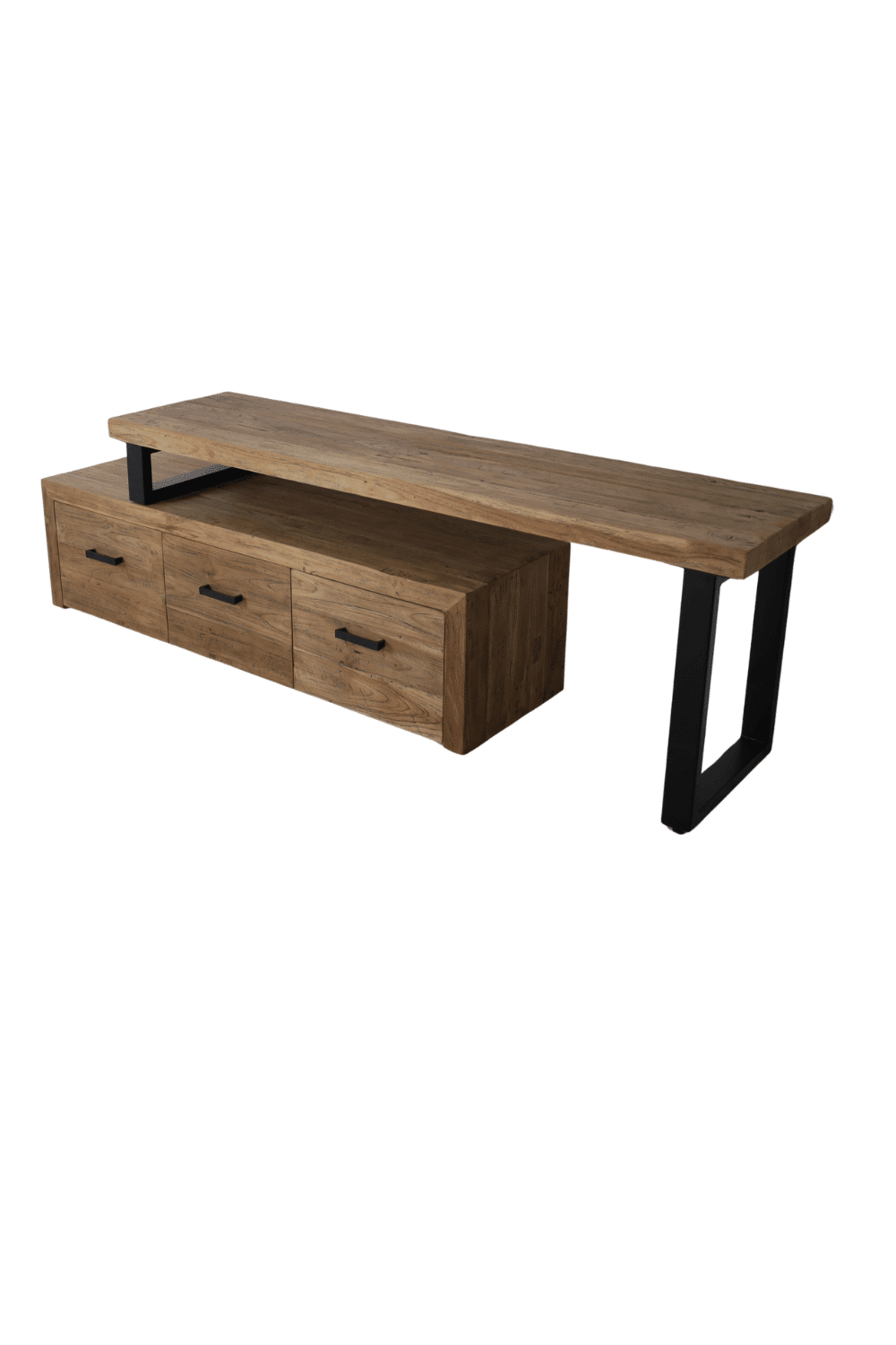 teak houten tv meubel lade blok met plak is uitschuifbaar industrieel