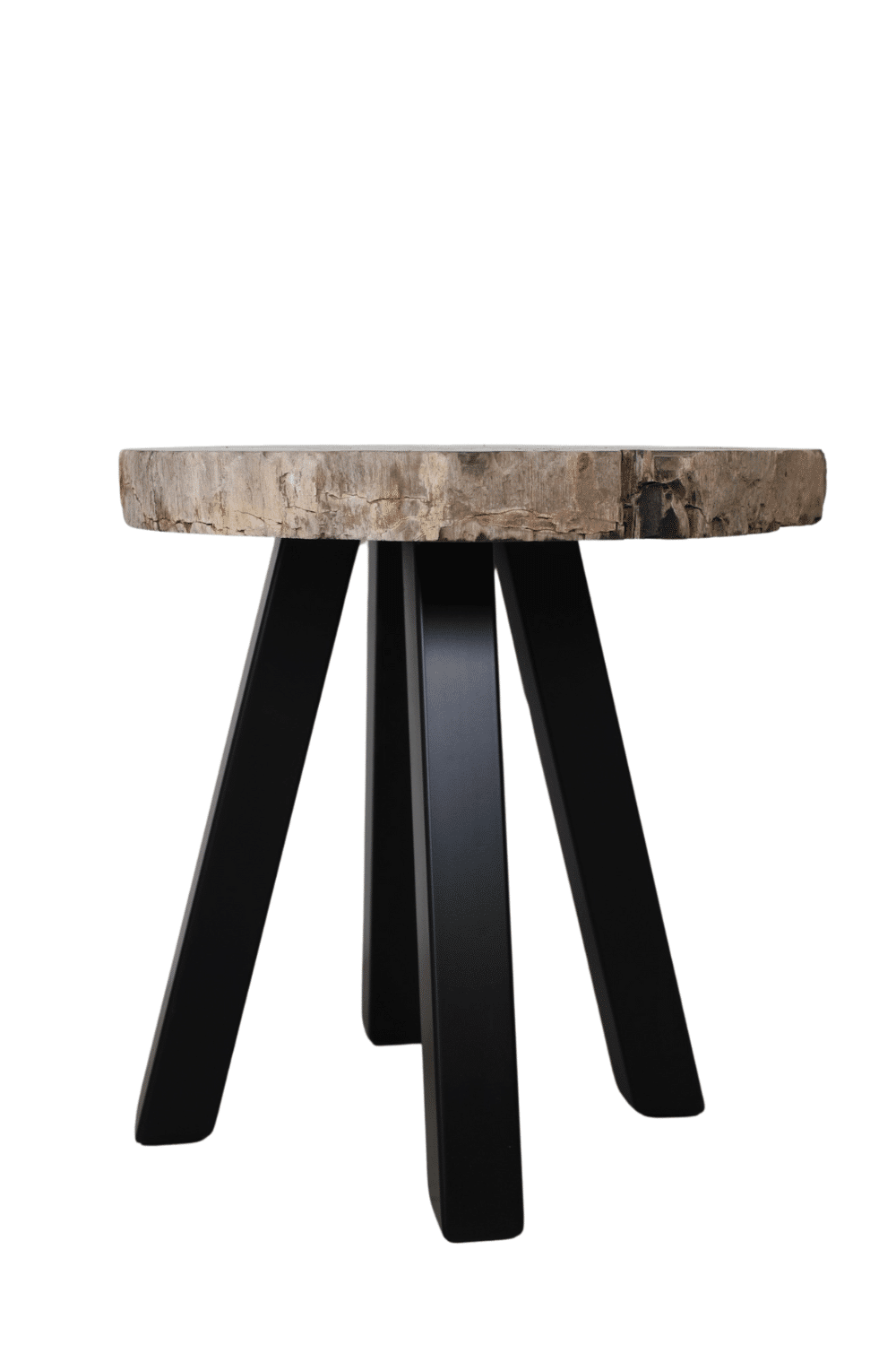 fossiel versteend houten salontafel met metalen poot
