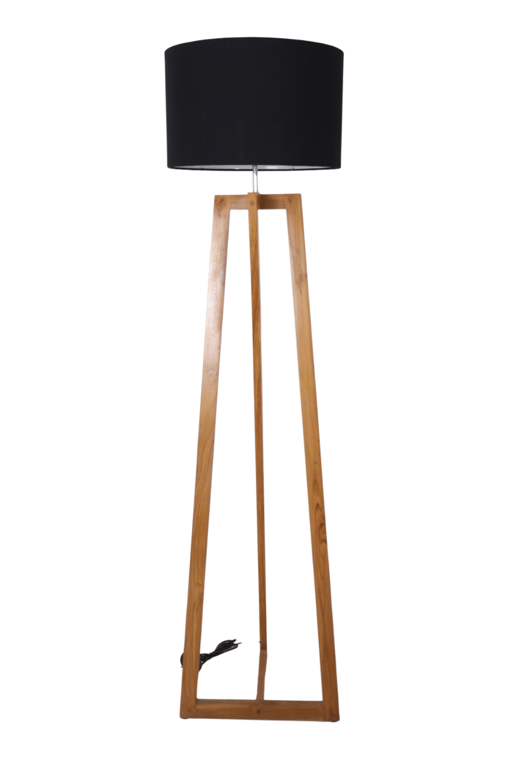 Houten vloerlamp met zwarte kap