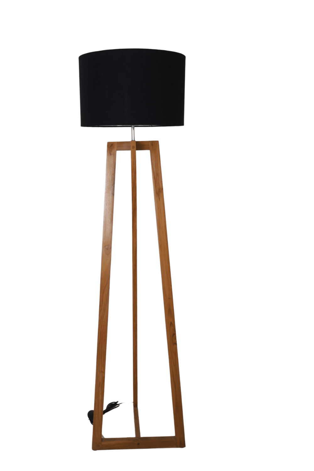 Houten vloerlamp met zwarte kap