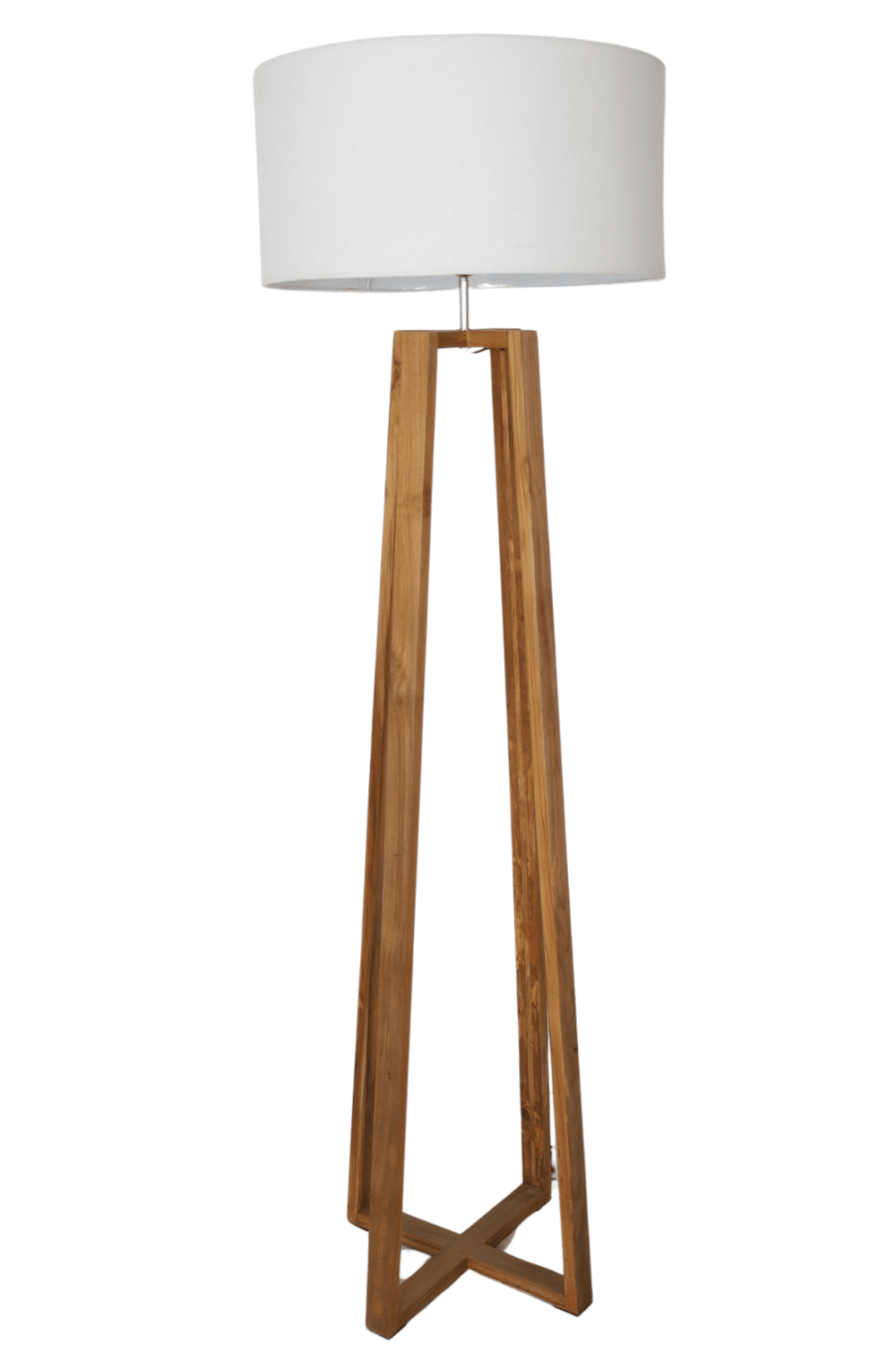 Houten strakke vloerlamp met witte kap