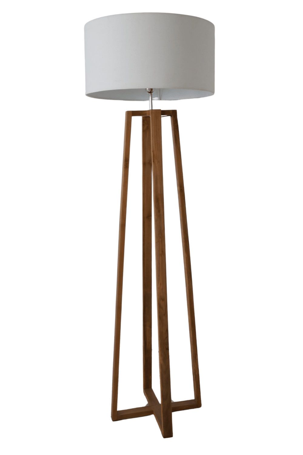Houten strakke vloerlamp met witte kap