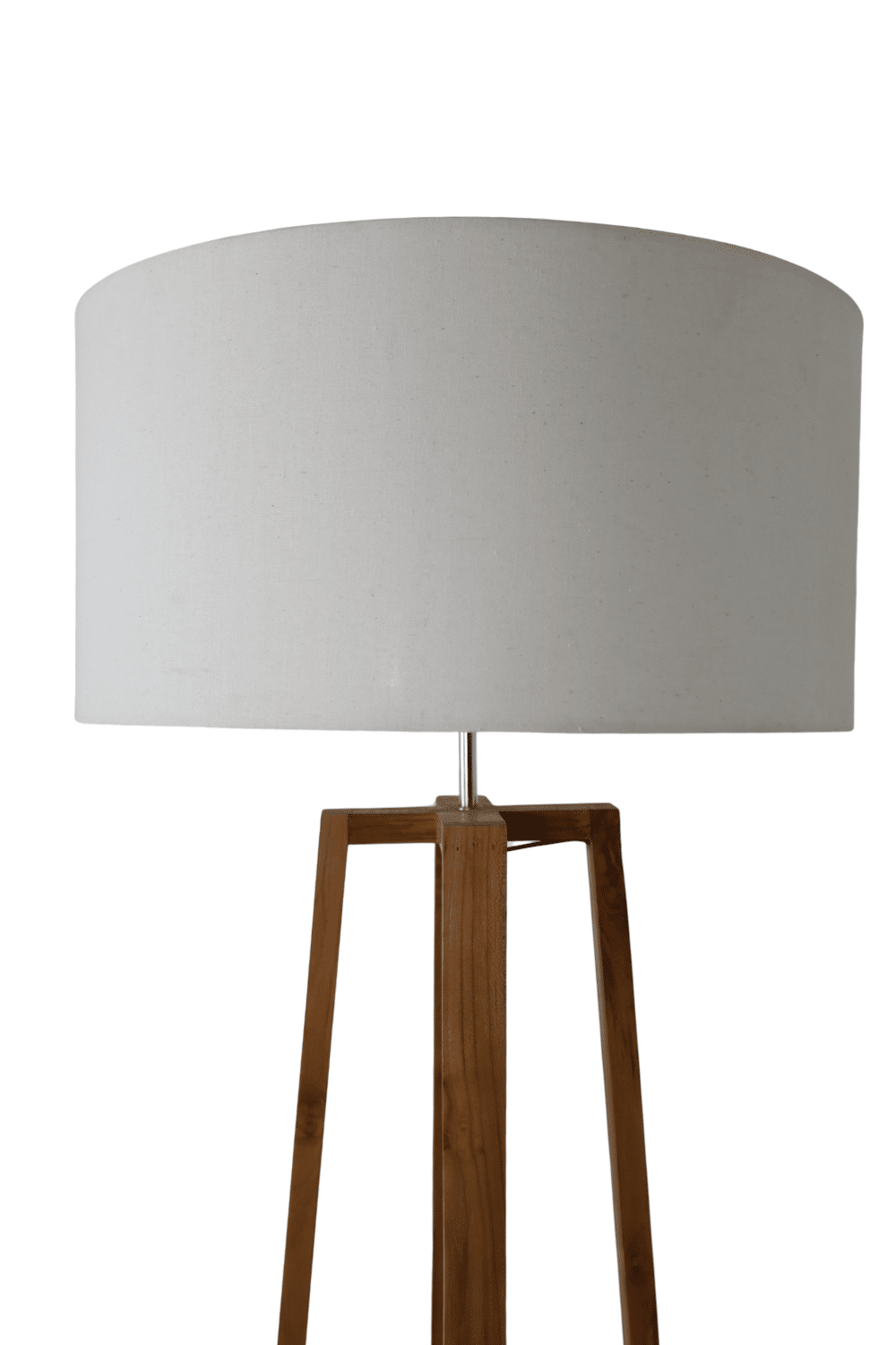 Houten strakke vloerlamp met witte kap