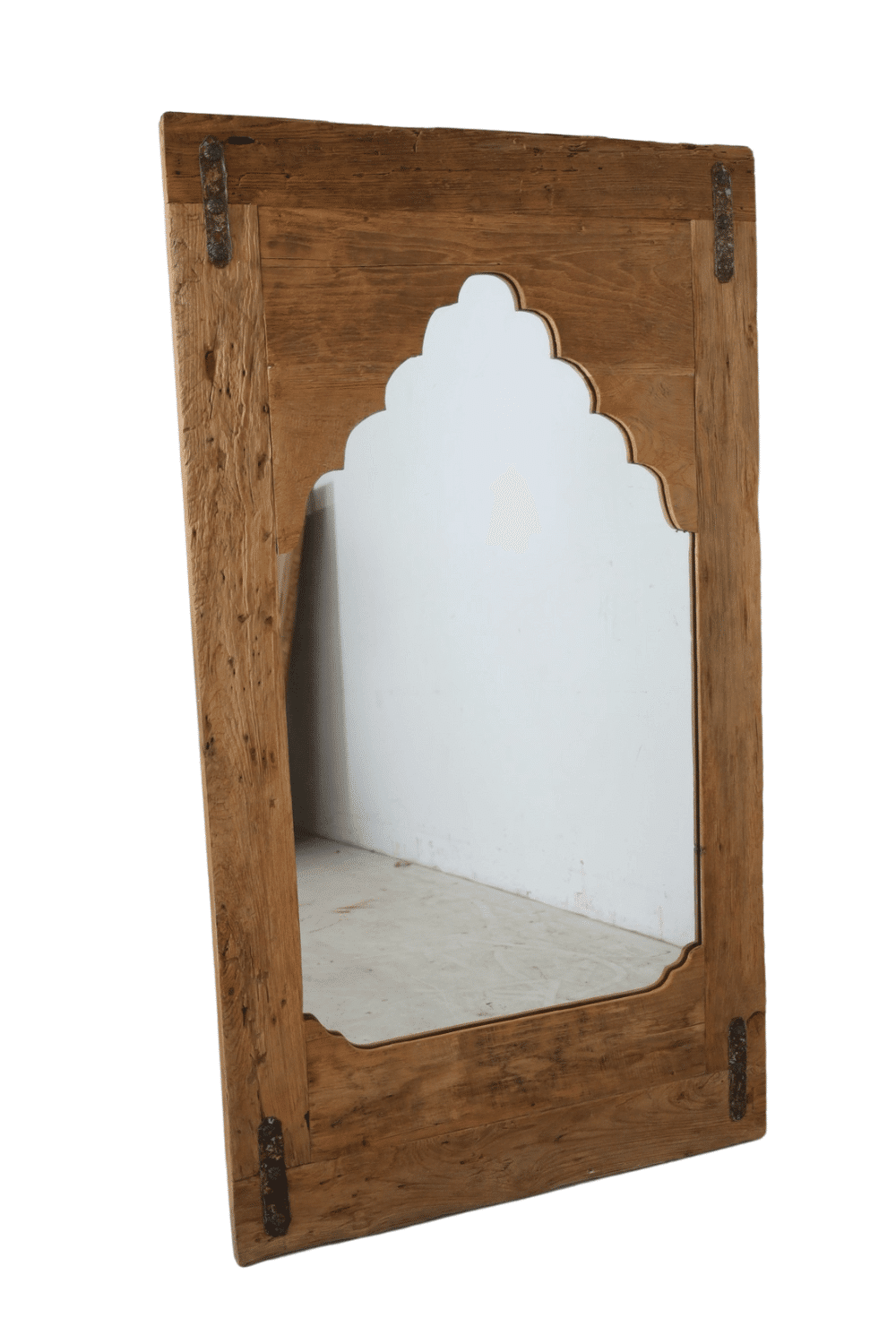Indische oud teak houten spiegel met boog 138x77 cm