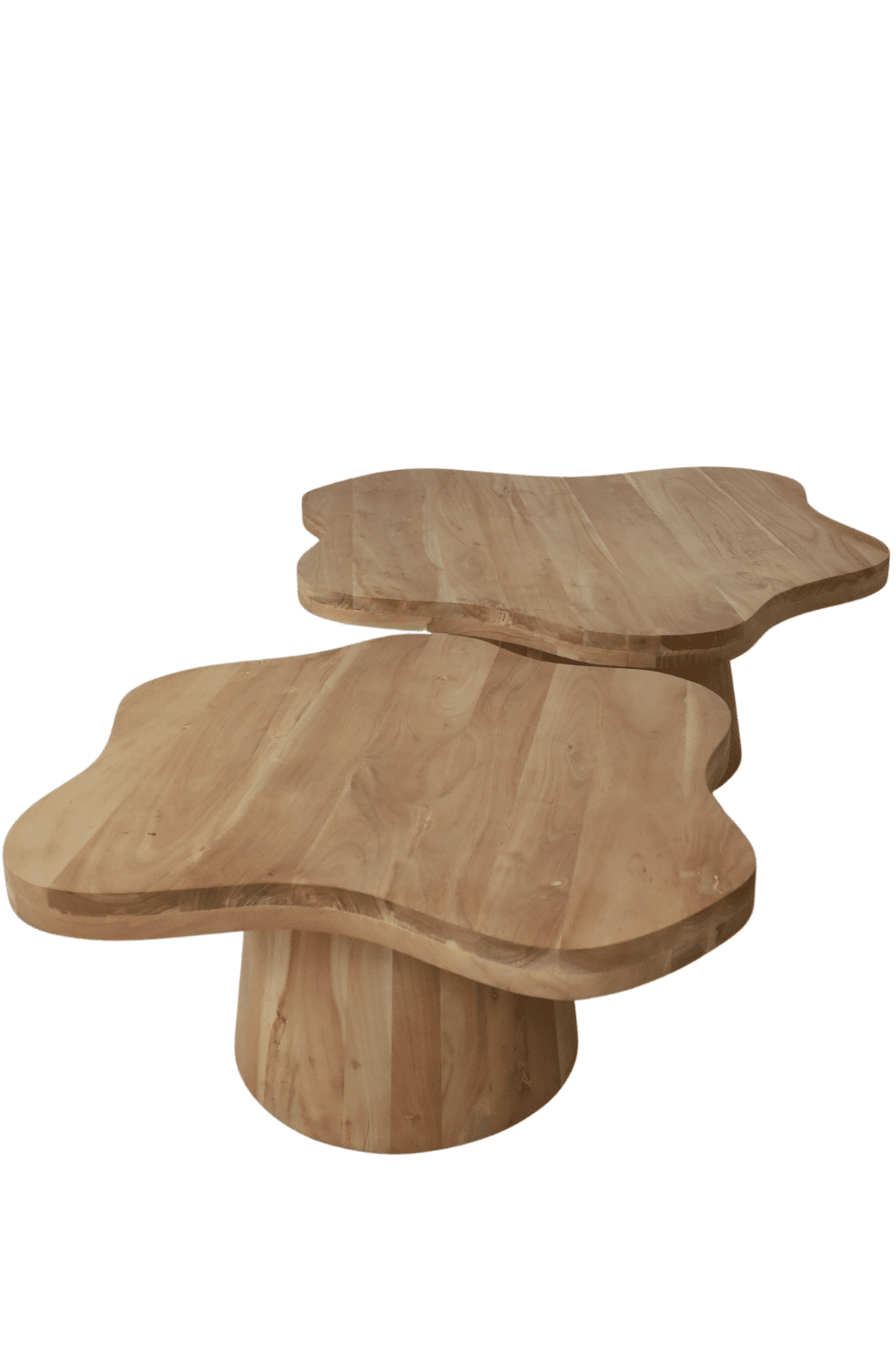 Organische licht houten salontafel bloem vormig acacia hout set van 2