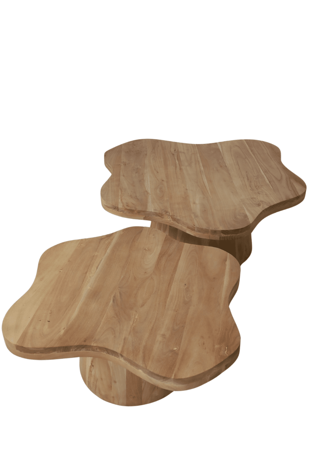 Organische licht houten salontafel bloem vormig acacia hout set van 2