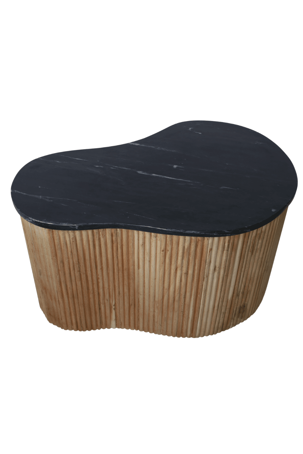 Organische salontafel set hout in combinatie met zwart marmer
