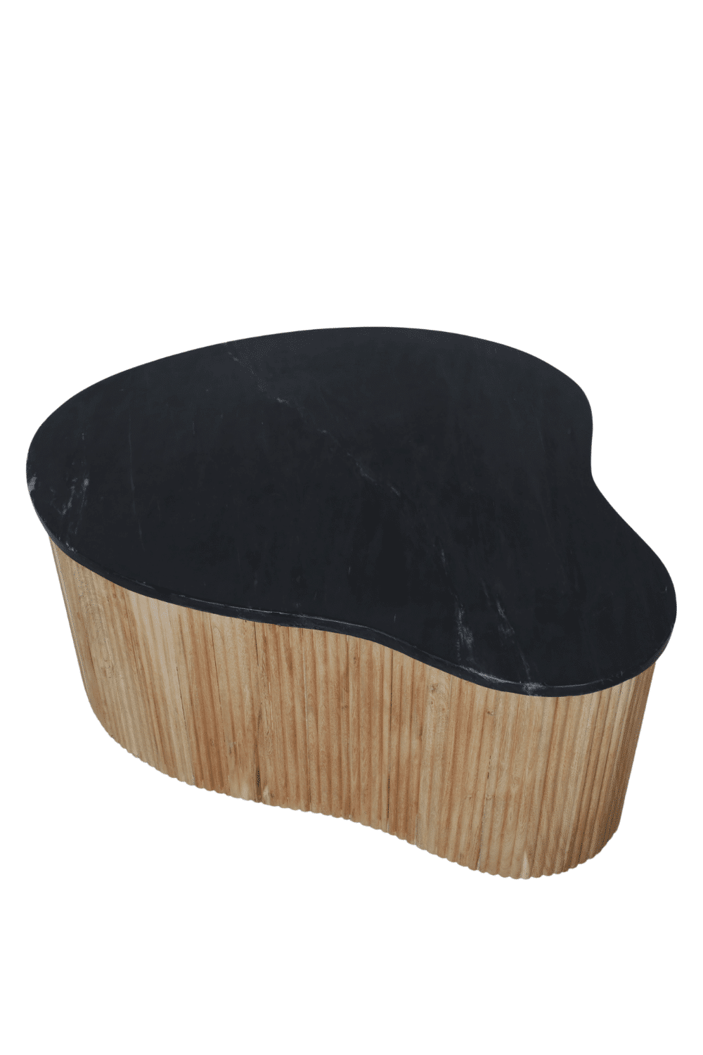 Organische salontafel set hout in combinatie met zwart marmer