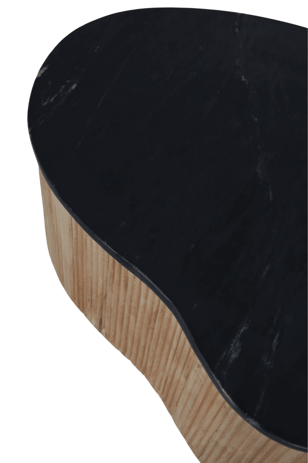 Organische salontafel set hout in combinatie met zwart marmer