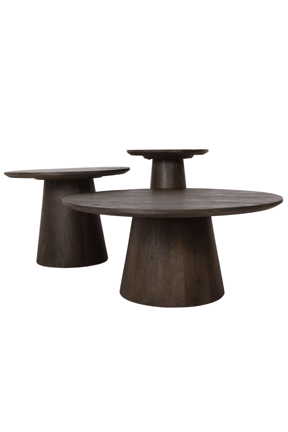 Salontafel set van 3 ronde salontafels walnoot bruine kleur mango hout