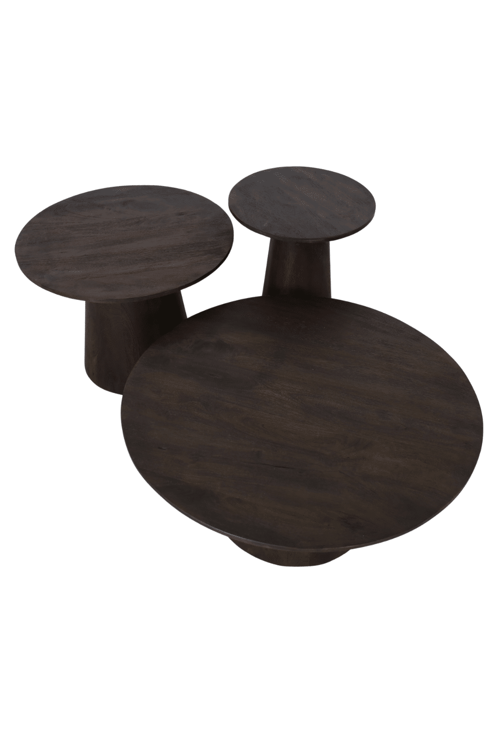 Salontafel set van 3 ronde salontafels walnoot bruine kleur mango hout