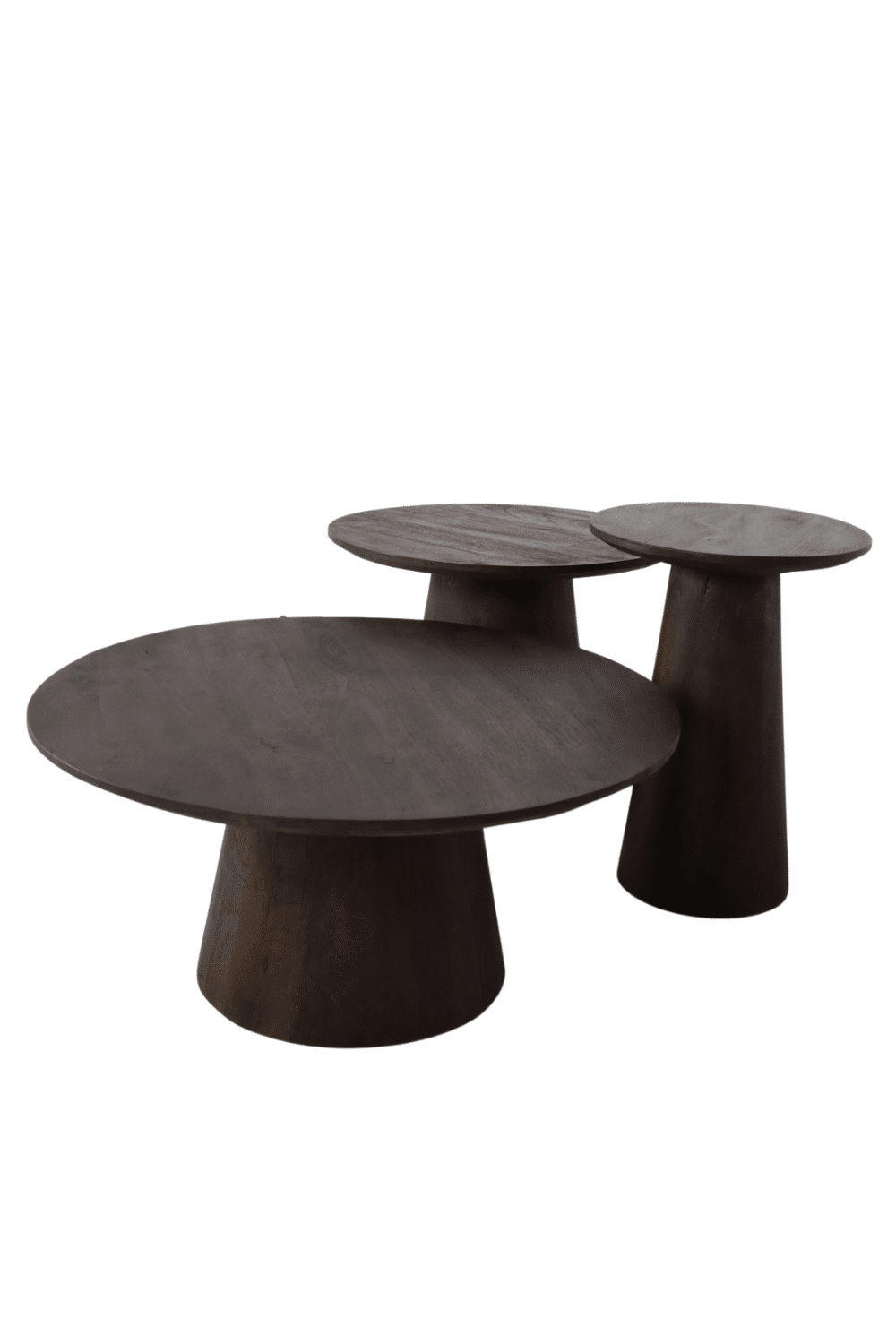 Salontafel set van 3 ronde salontafels walnoot bruine kleur mango hout