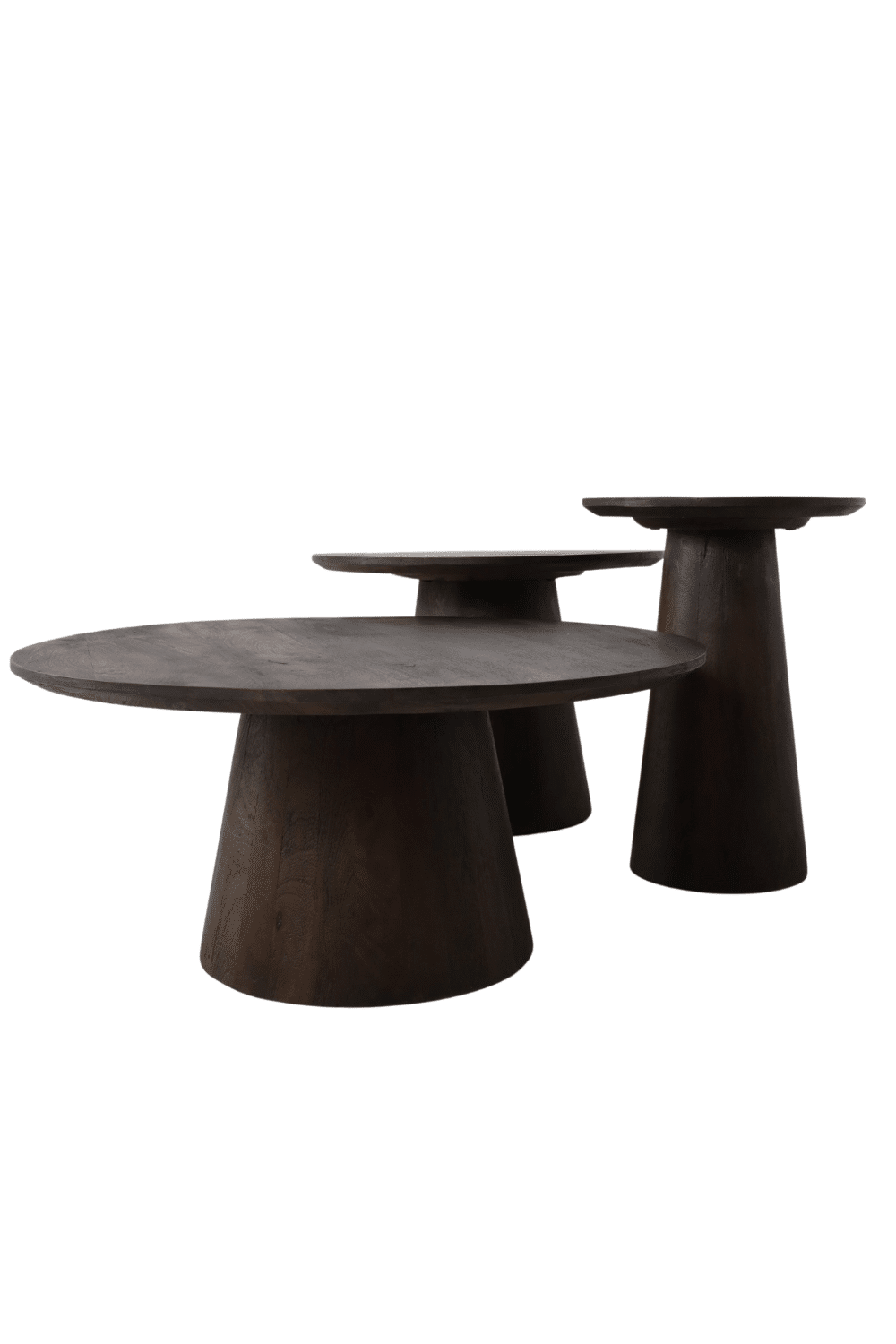 Salontafel set van 3 ronde salontafels walnoot bruine kleur mango hout