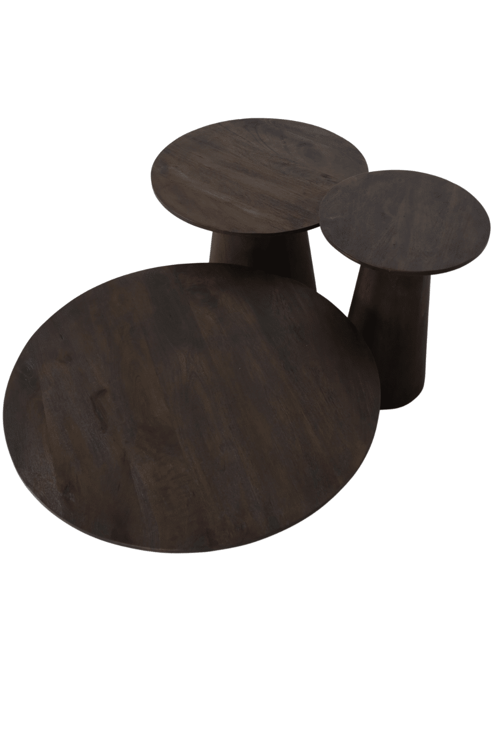 Salontafel set van 3 ronde salontafels walnoot bruine kleur mango hout
