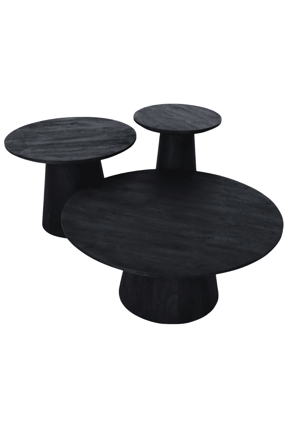 ronde salontafel zwart mango hout met kolompoot