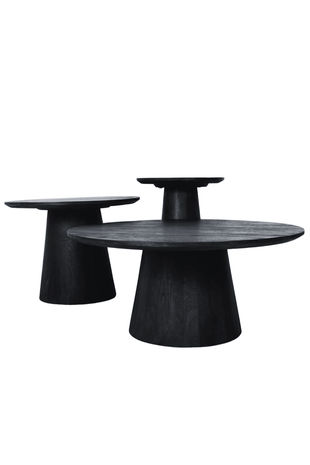 ronde salontafel zwart mango hout met kolompoot
