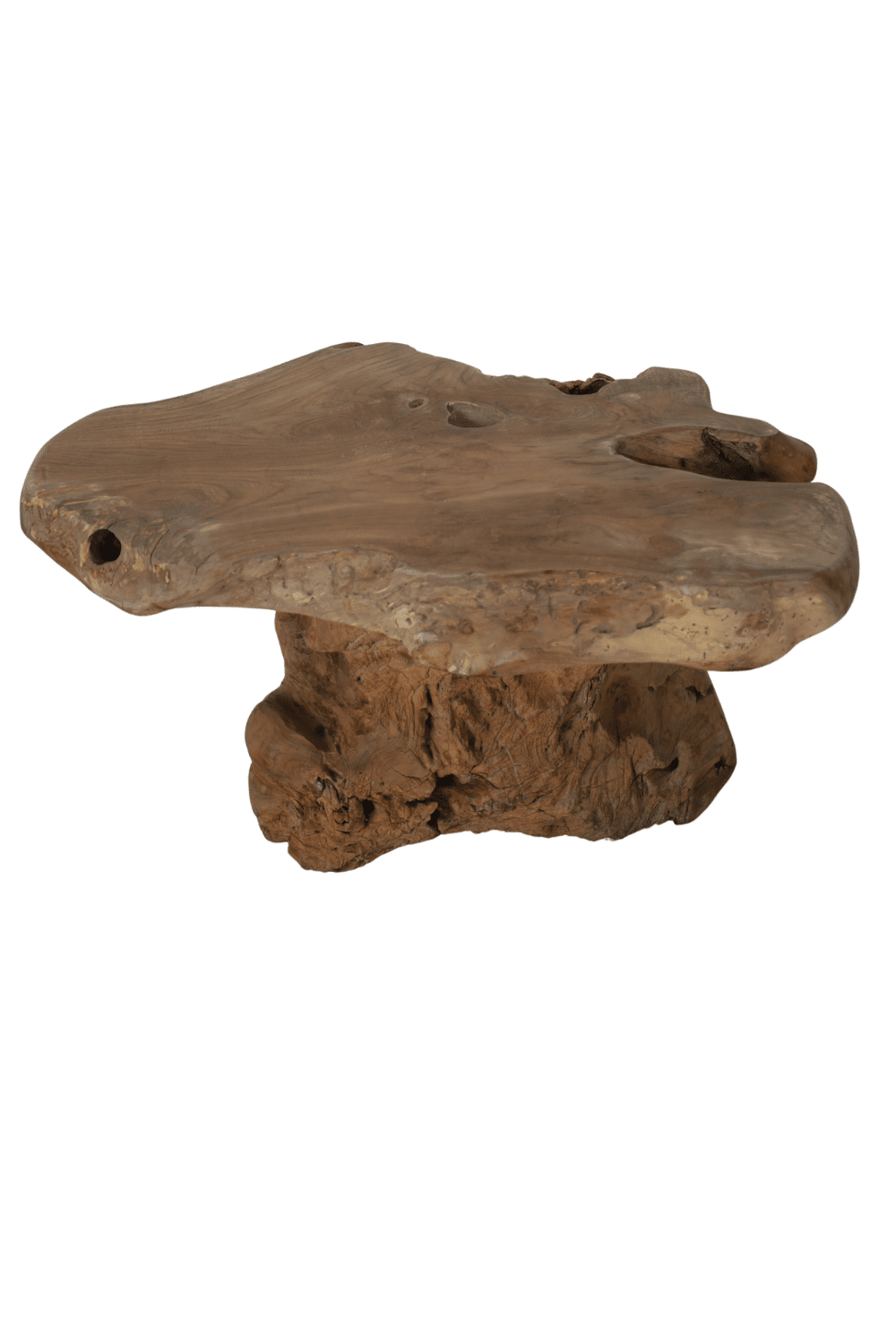 Stoere grove teak wortel salontafel 85x64x46cm