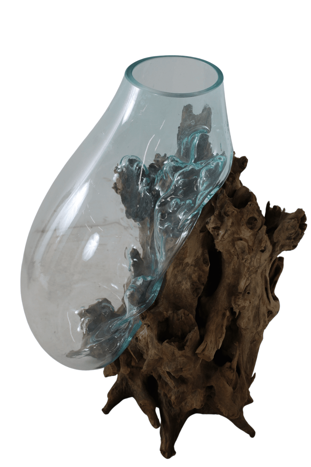vaas op stronk teak met glas 60x100 cm