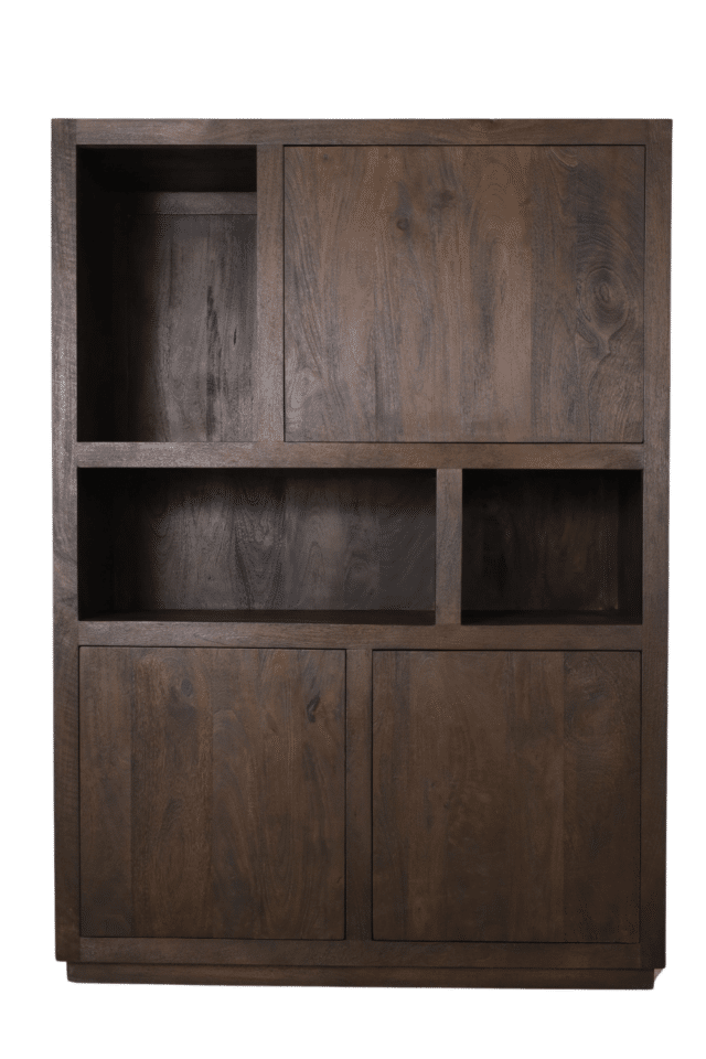 Vakkenkast walnoot bruin mango hout niet te hoog 120x45x170cm
