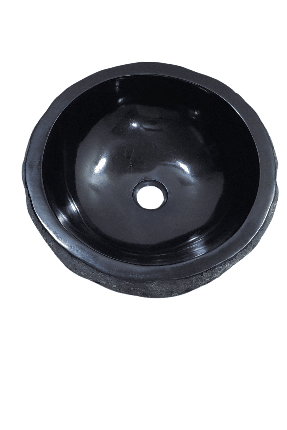 Zwarte ronde Natuurstenen andesiet wasbak 40x40x15 cm met ruwe buitenkant
