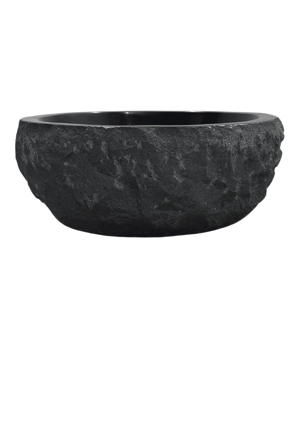 Zwarte ronde Natuurstenen andesiet wasbak 40x40x15 cm met ruwe buitenkant