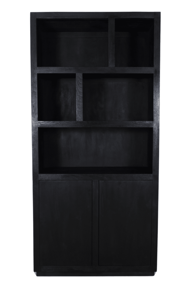 Zwarte smalle vakkenkast mango hout 100x45x210 cm