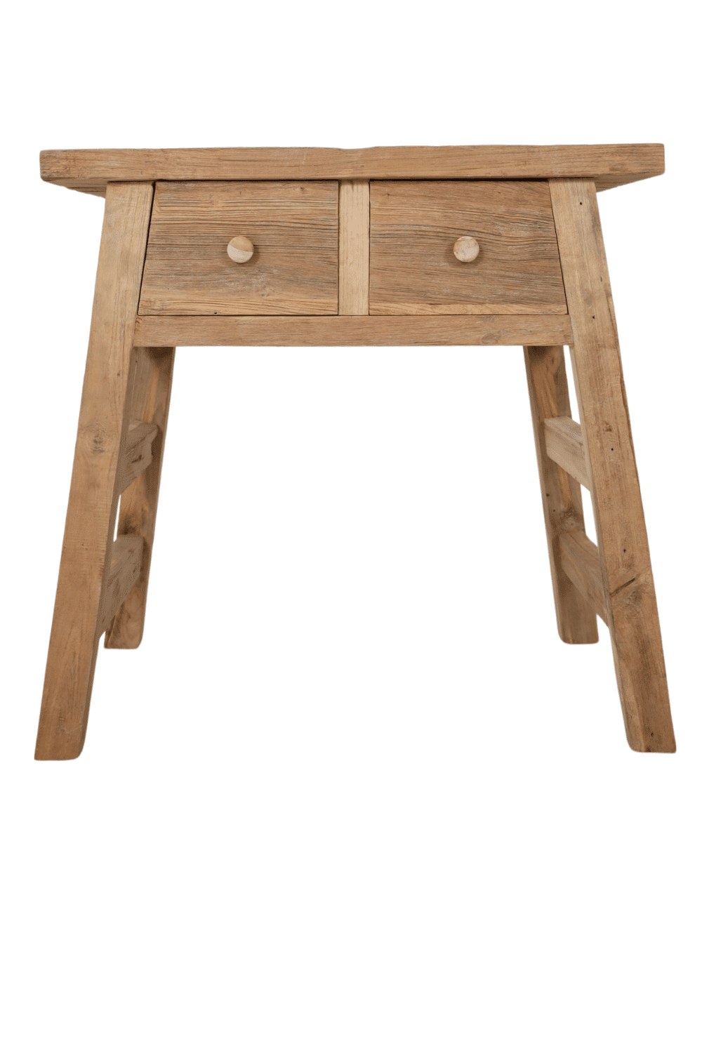 Oud teak houten wandtafeltje side table met 2 lades 80 cm