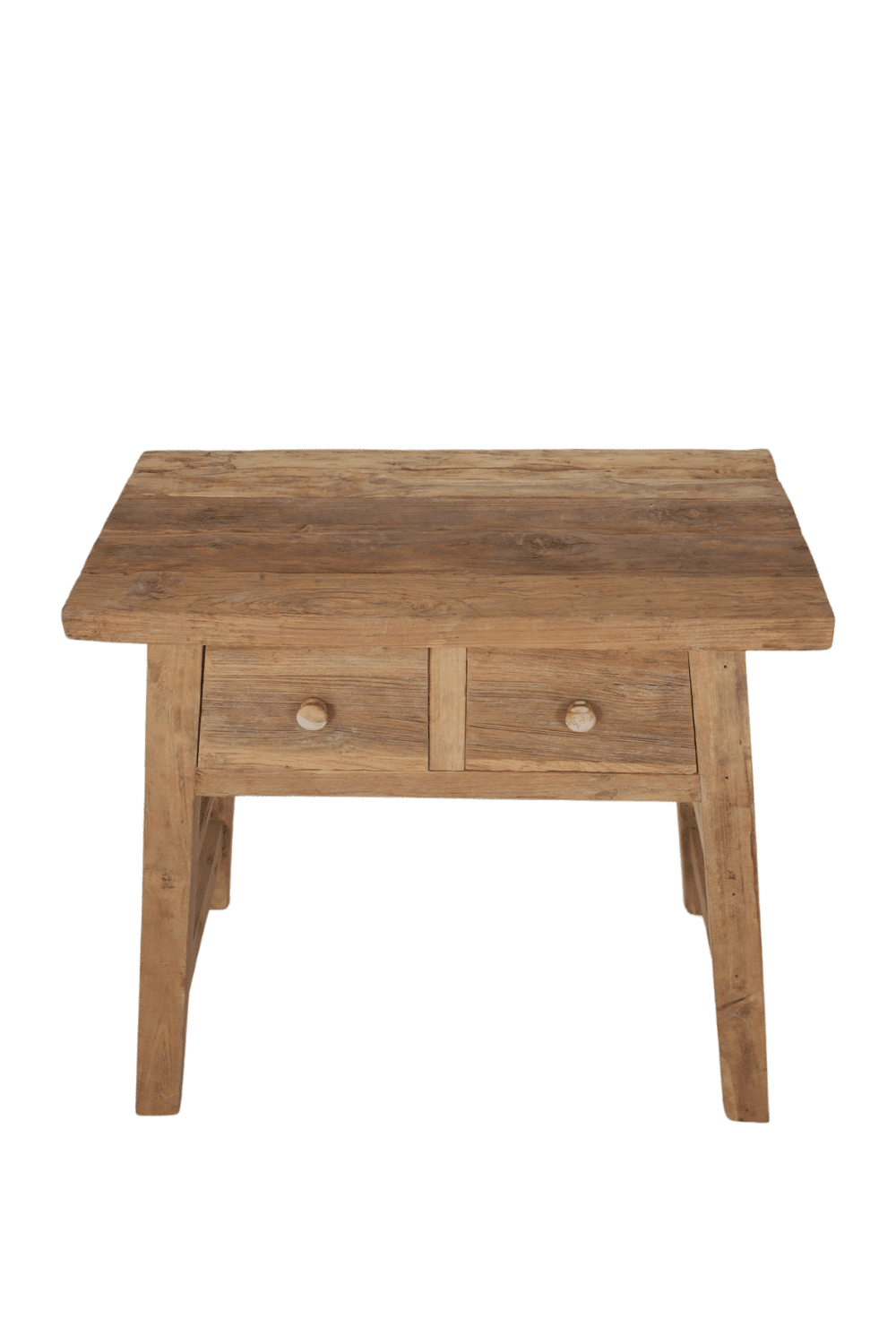 Oud teak houten wandtafeltje side table met 2 lades 80 cm