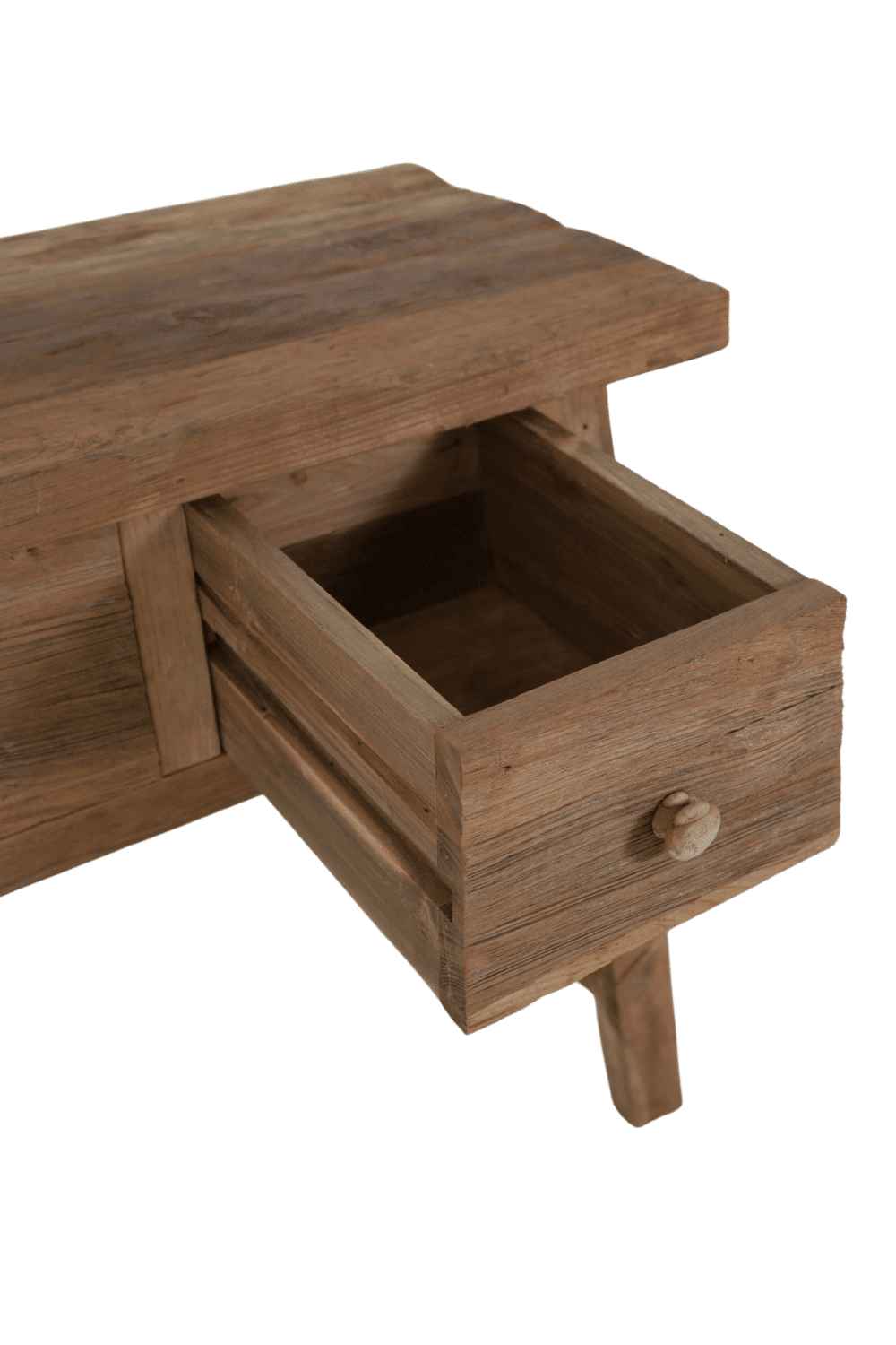 Oud teak houten wandtafeltje side table met 2 lades 80 cm