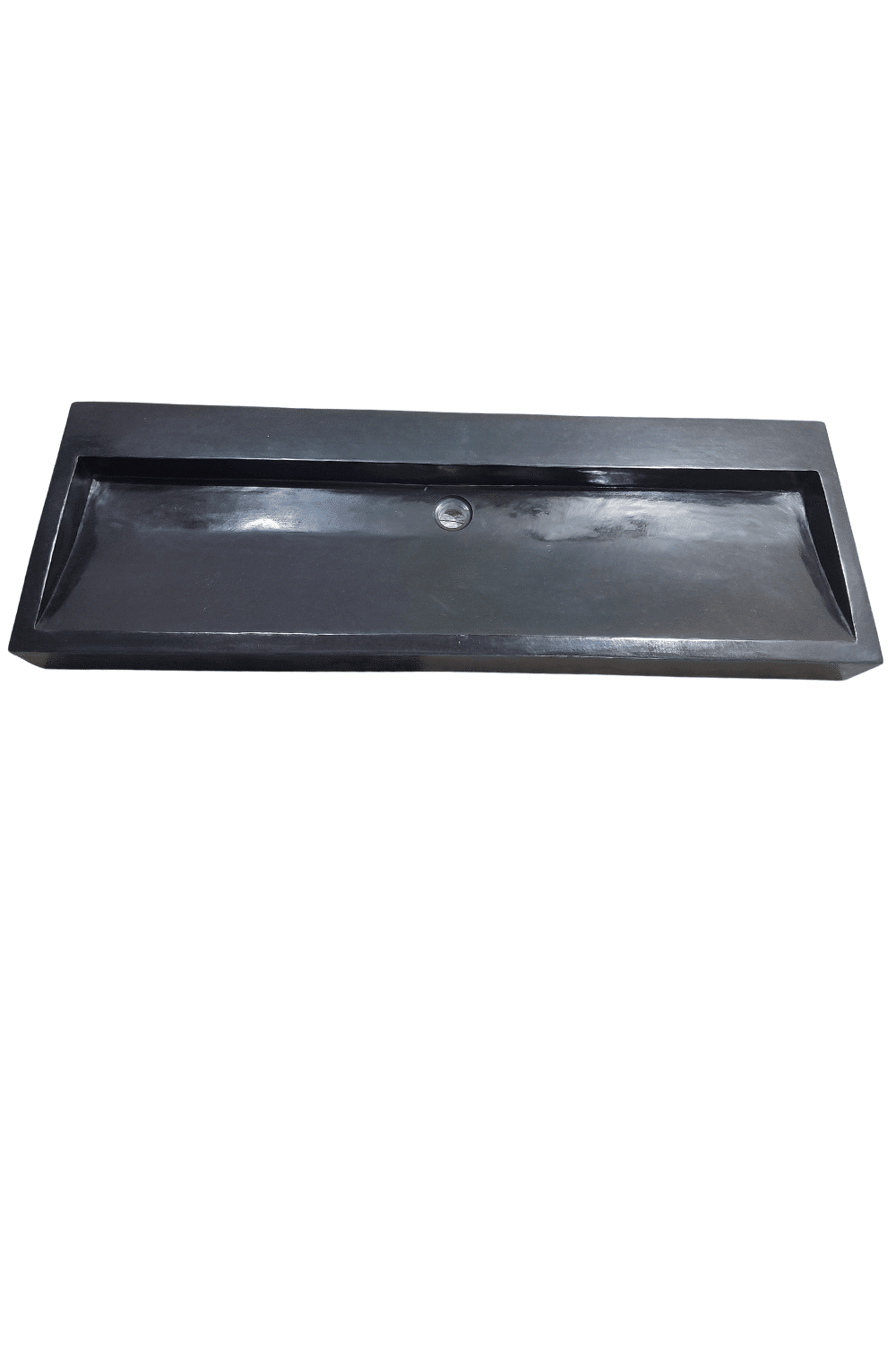 rechthoekige grote zwarte wasbak natuursteen andesiet 120x40x10 cm