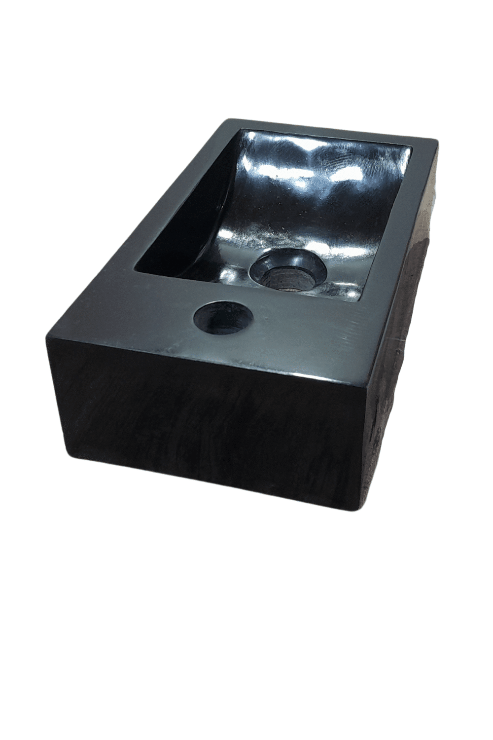 rechthoekige zwarte wasbakje voor toilet natuursteen andesiet met kraangat 36x20x10 cm