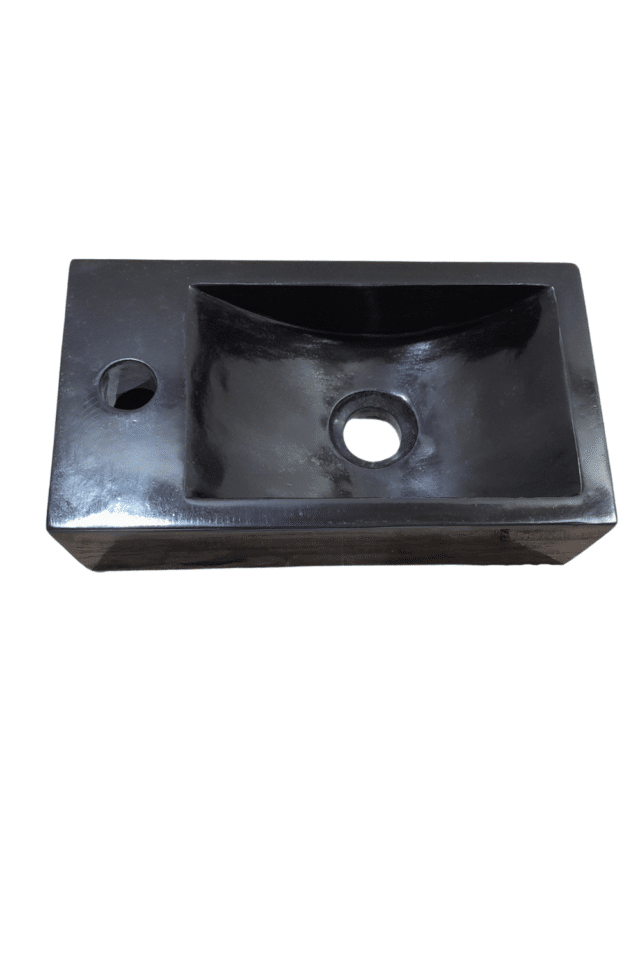 rechthoekige zwarte wasbakje voor toilet natuursteen andesiet met kraangat 36x20x10 cm