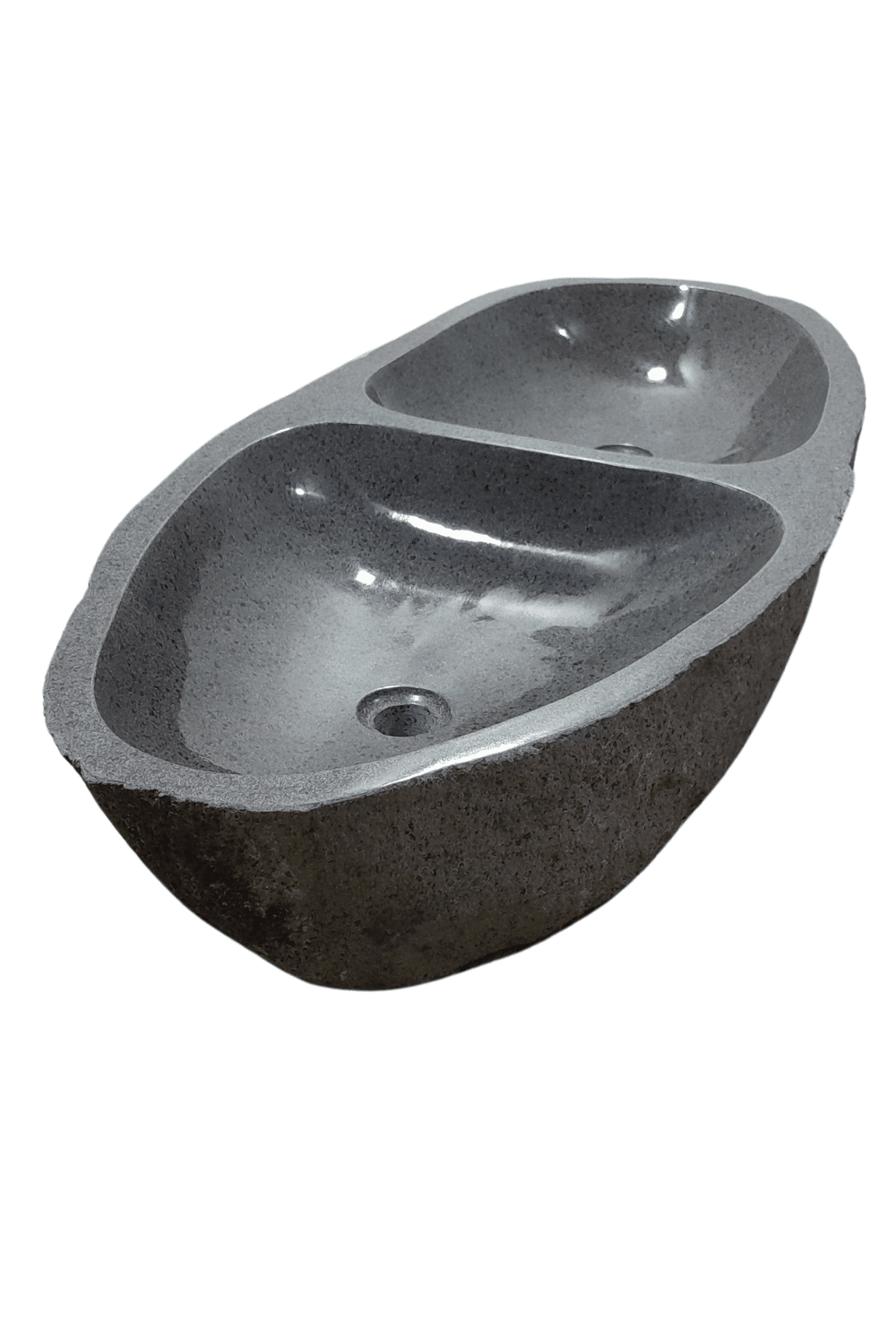Dubbele natuurstenen rivierkei wasbak 104x49x15 cm