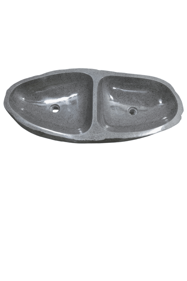 Dubbele natuurstenen rivierkei wasbak 104x49x15 cm