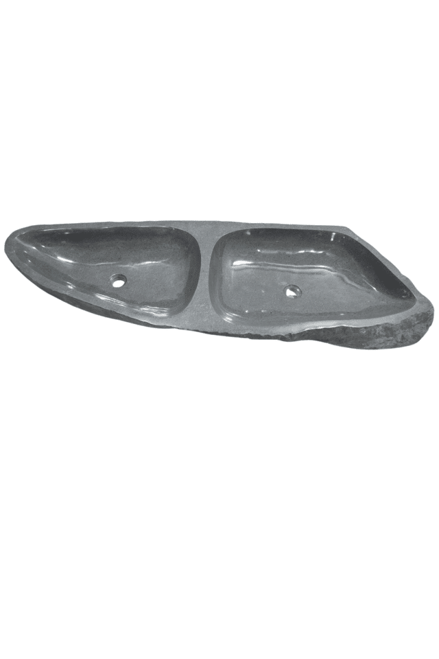 Dubbele natuurstenen rivierkei wasbak 138x48x15 cm