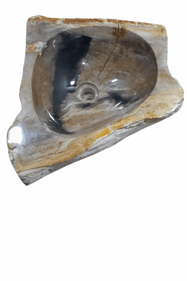 beige fossiele versteend houten wasbak 45 cm