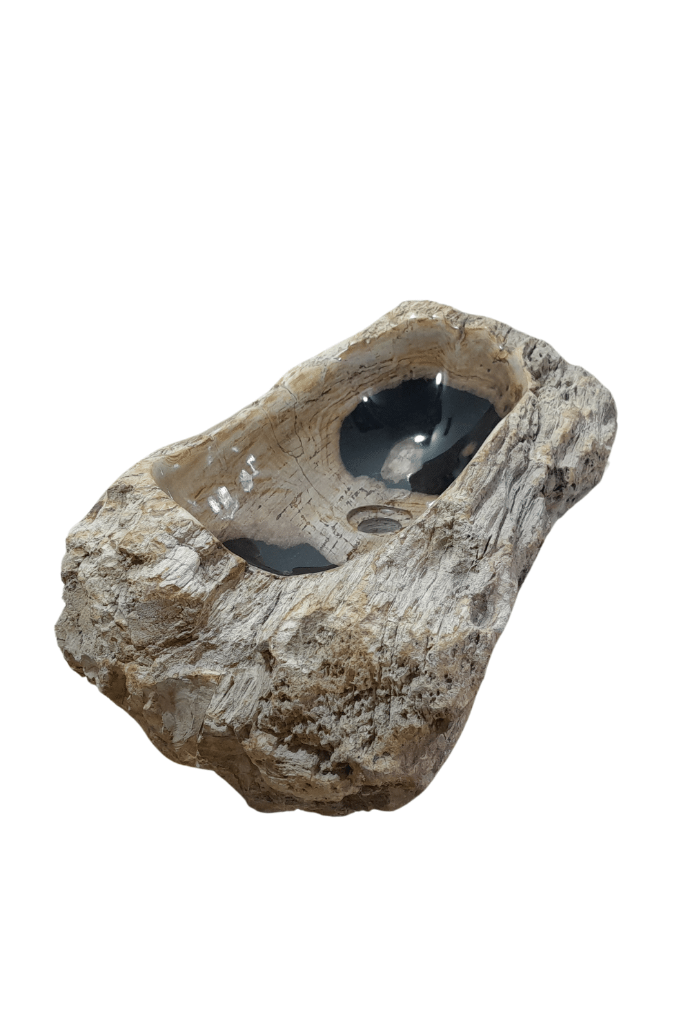 Fossiele wasbak versteend hout 80 cm beige met zwart