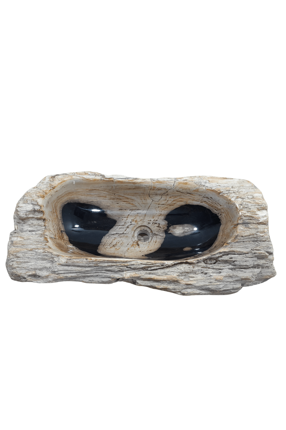 Fossiele wasbak versteend hout 80 cm beige met zwart