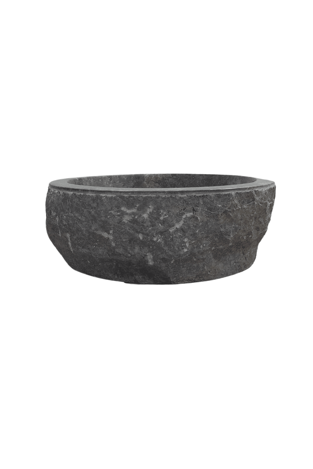 Grijze marmeren wasbak rond met ruwe buitenkant 40x15 cm stoer landelijke wasbak