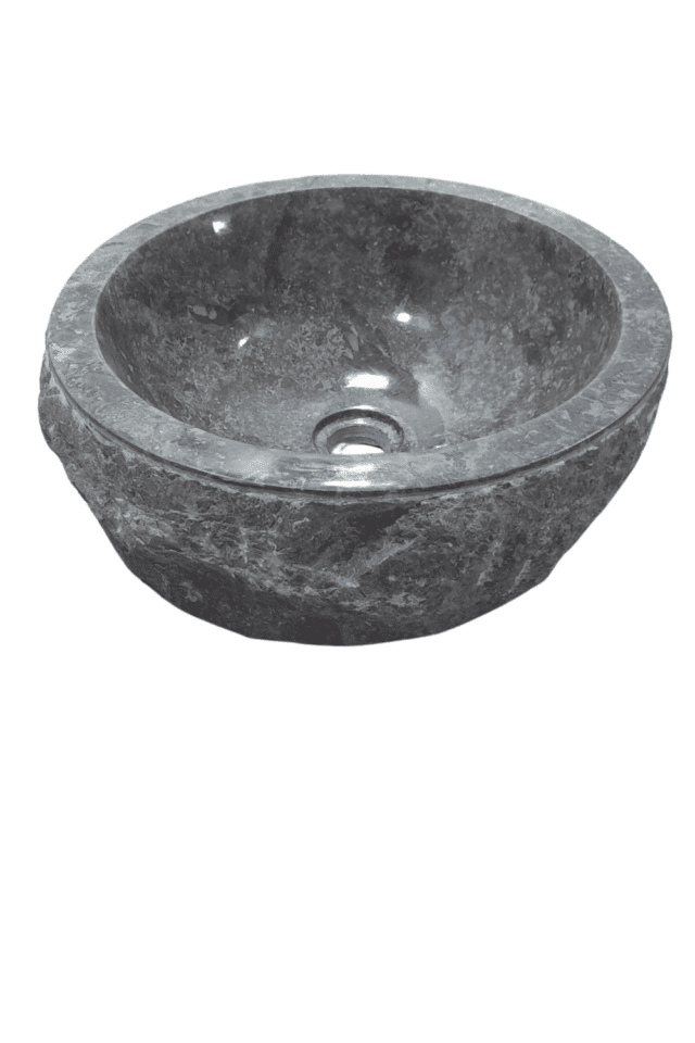 Grijze marmeren wasbak rond met ruwe buitenkant 40x15 cm stoer landelijke wasbak