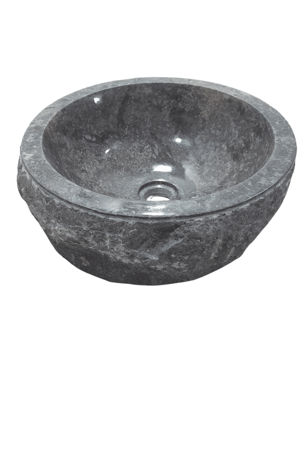 Grijze marmeren wasbak rond met ruwe buitenkant 40x15 cm stoer landelijke wasbak