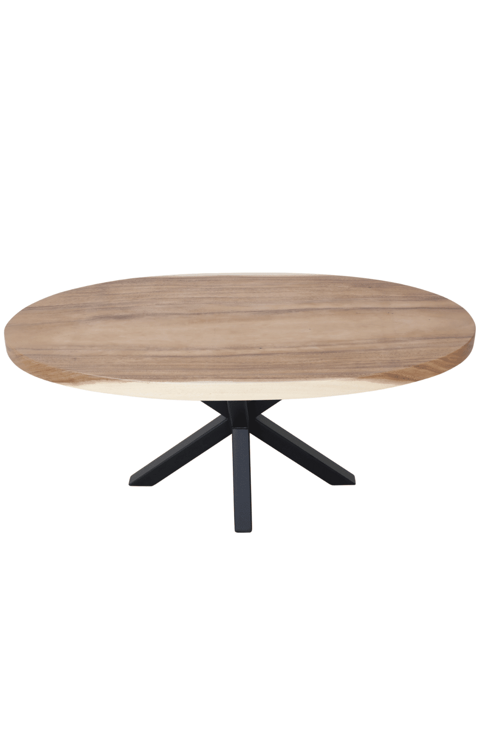 Ovale houten salontafel met metalen spin poot 100x50x45 cm