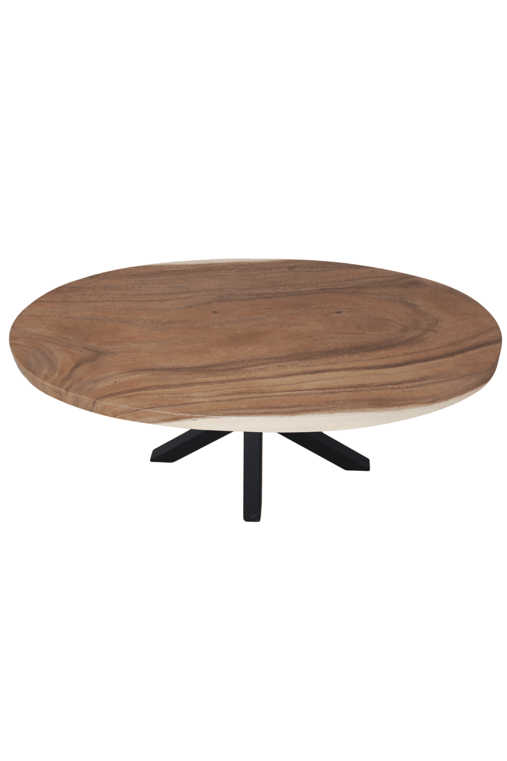 Ovale houten salontafel met metalen spin poot 100x50x45 cm