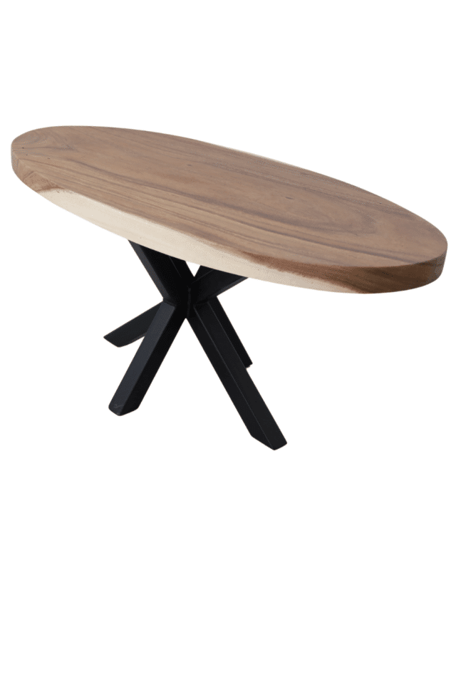 Ovale houten salontafel met metalen spin poot 100x50x45 cm