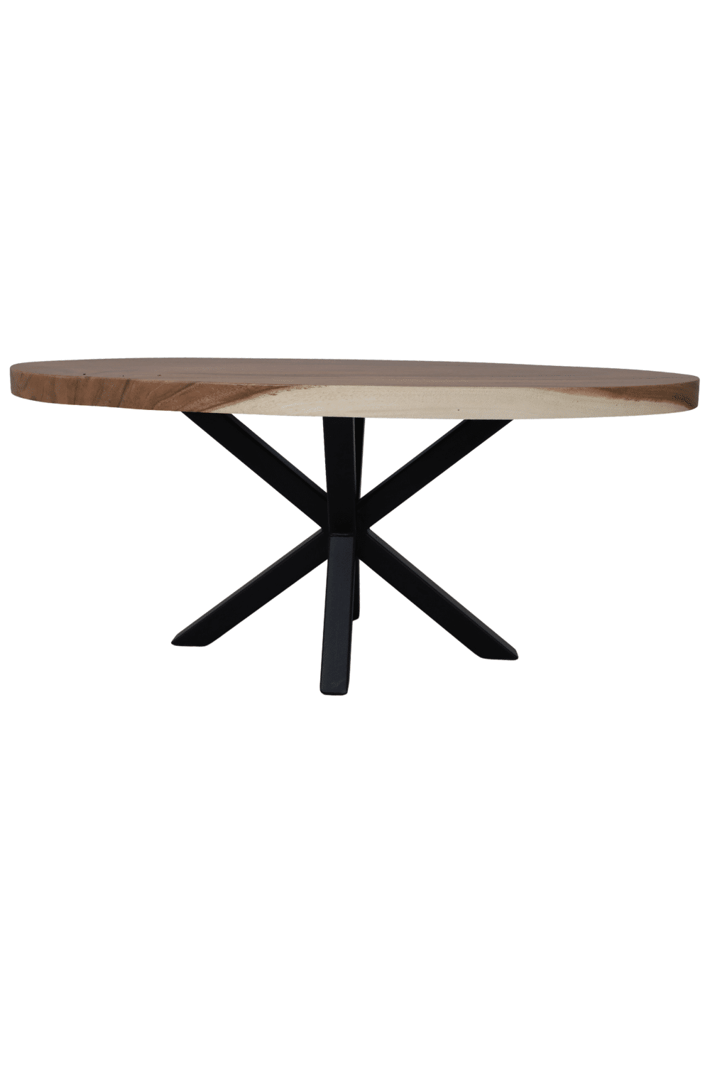 Ovale houten salontafel met metalen spin poot 100x50x45 cm