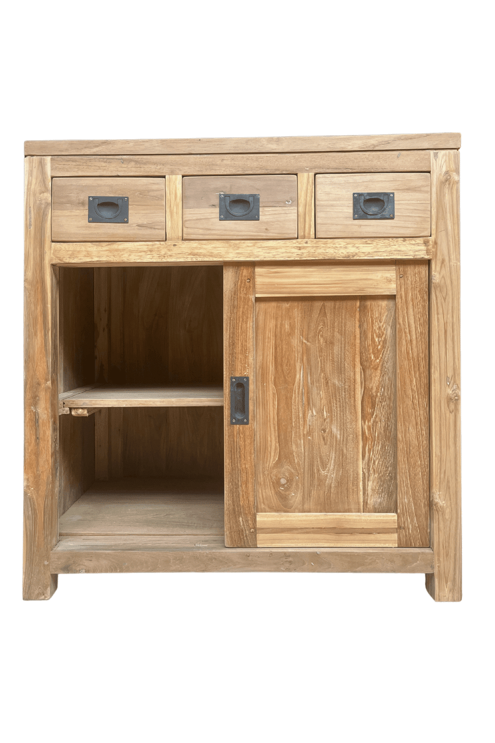 Teak houten badkamermeubel met schuifdeuren sdb 80 cm