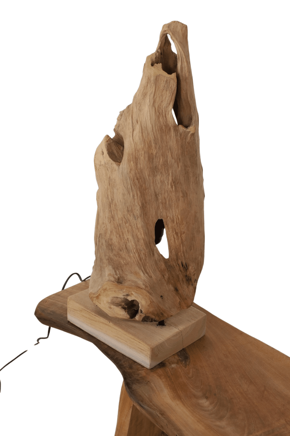 Teak houten stronk lampje als tafellamp 57 cm hoog