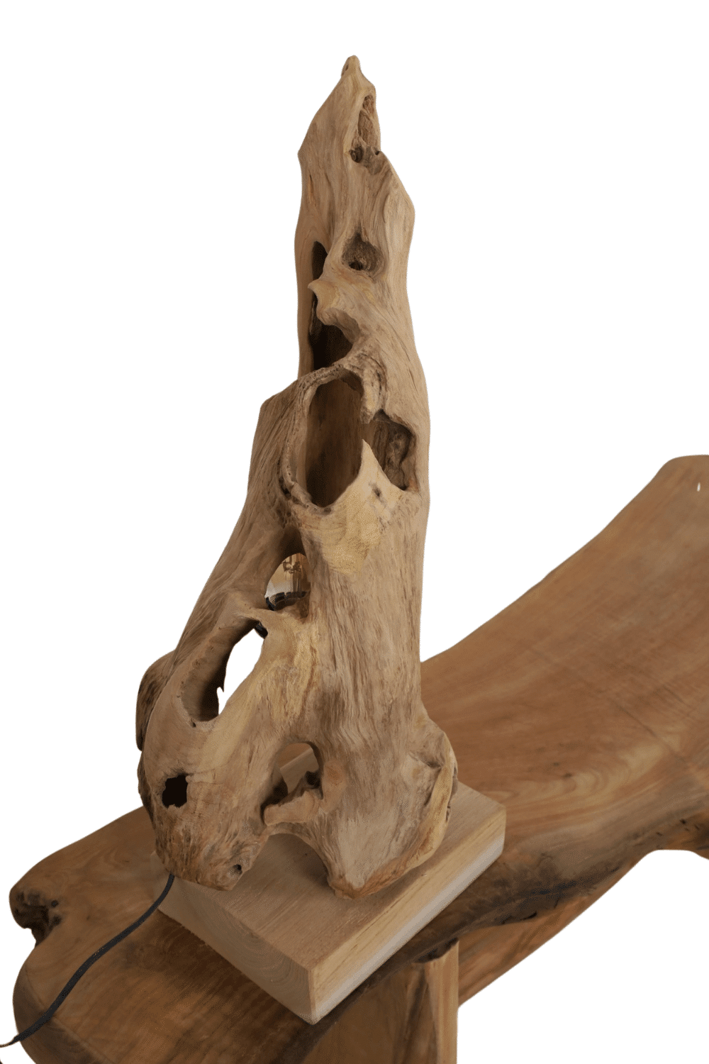 Teak houten stronk lampje als tafellamp 57 cm hoog