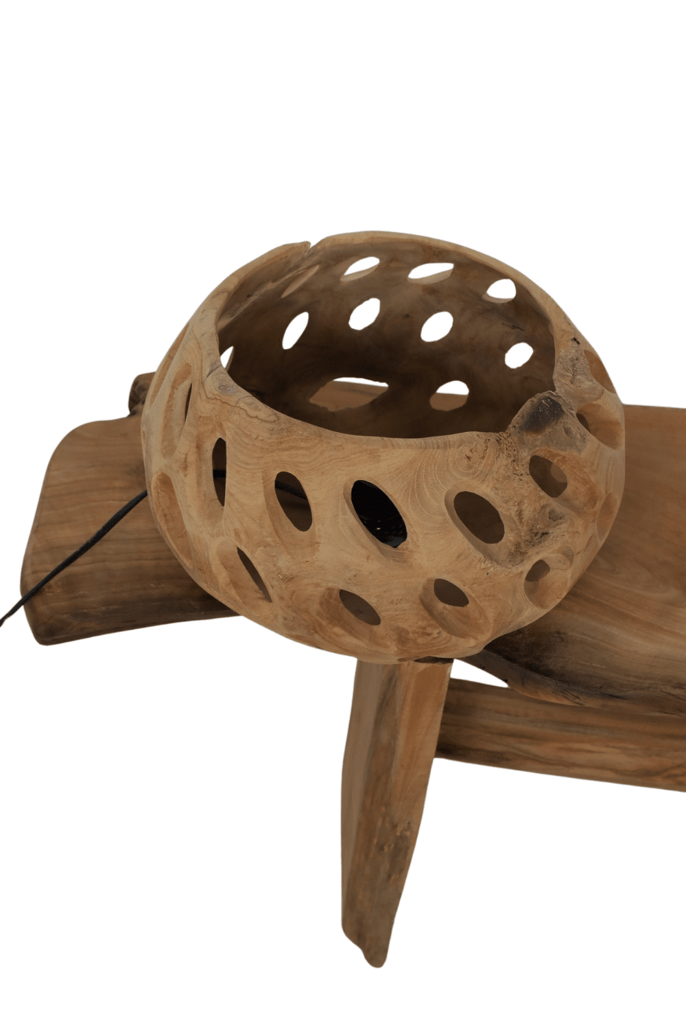 Teak houten tafel lamp rond met gaten 30x30x18 cm
