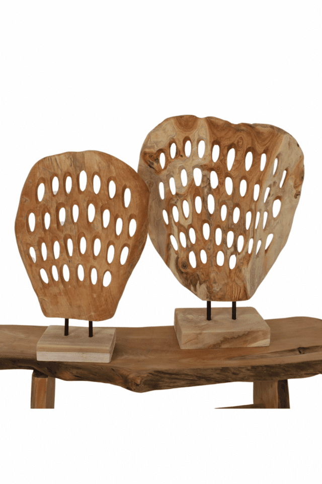 Teak houten decoratie hout op statief